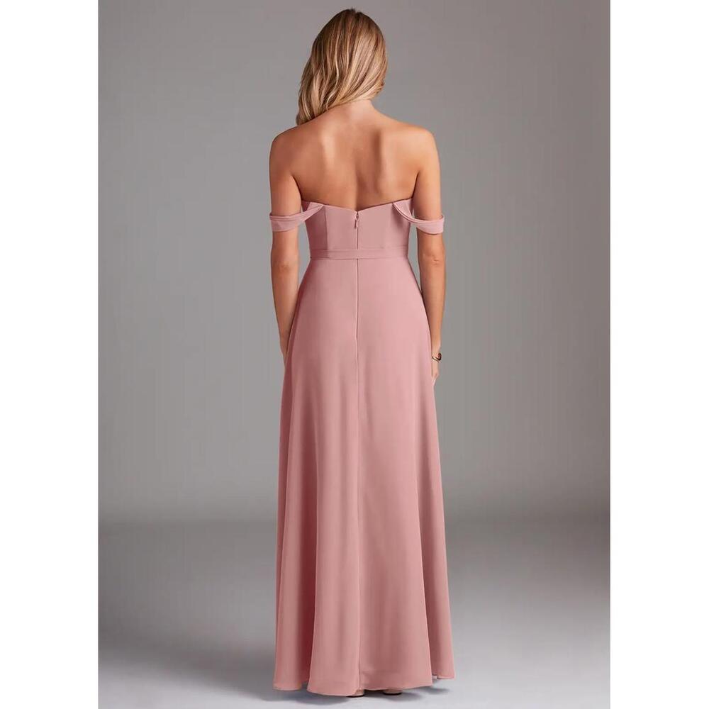 Azazie Aaron Off-Shoulder Pink (Dusty Rose) Evening Bridesmaid Dress Size 2 - Picture 3 of 8